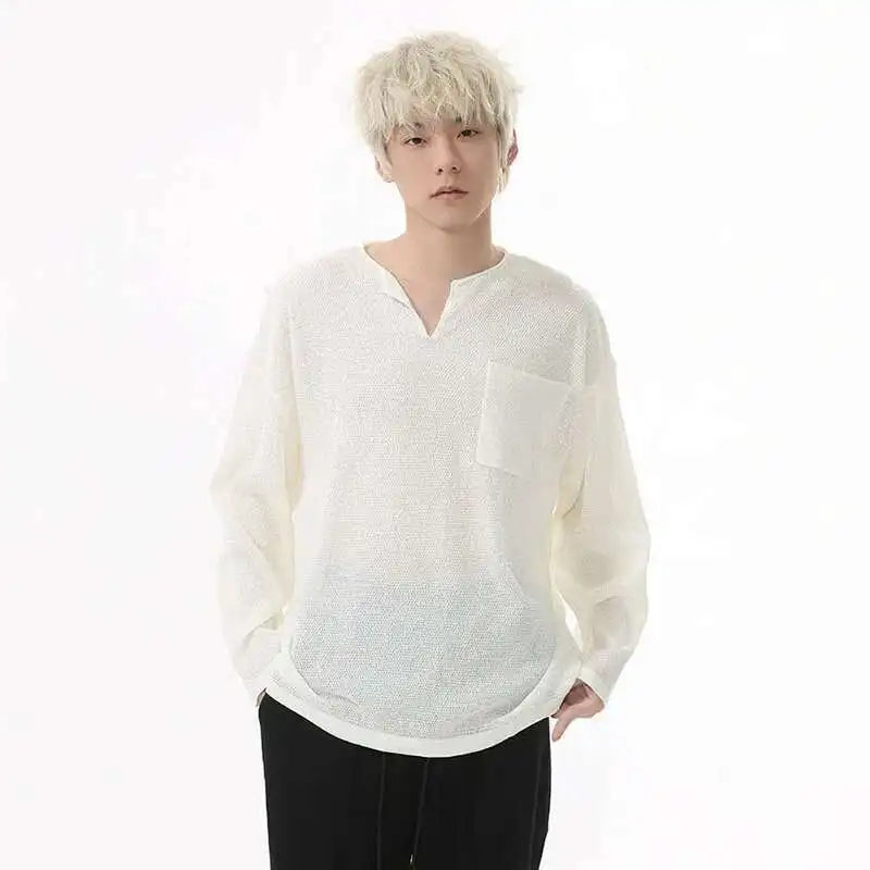 Camiseta coreana con cuello de pico elegante