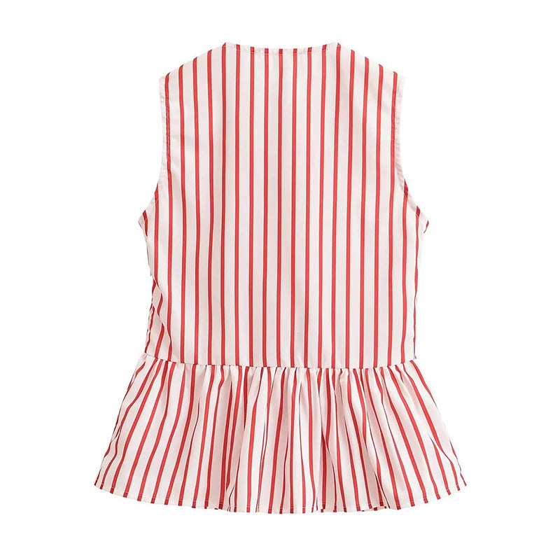 Women's Vertical Striped Sleeveless Blouse