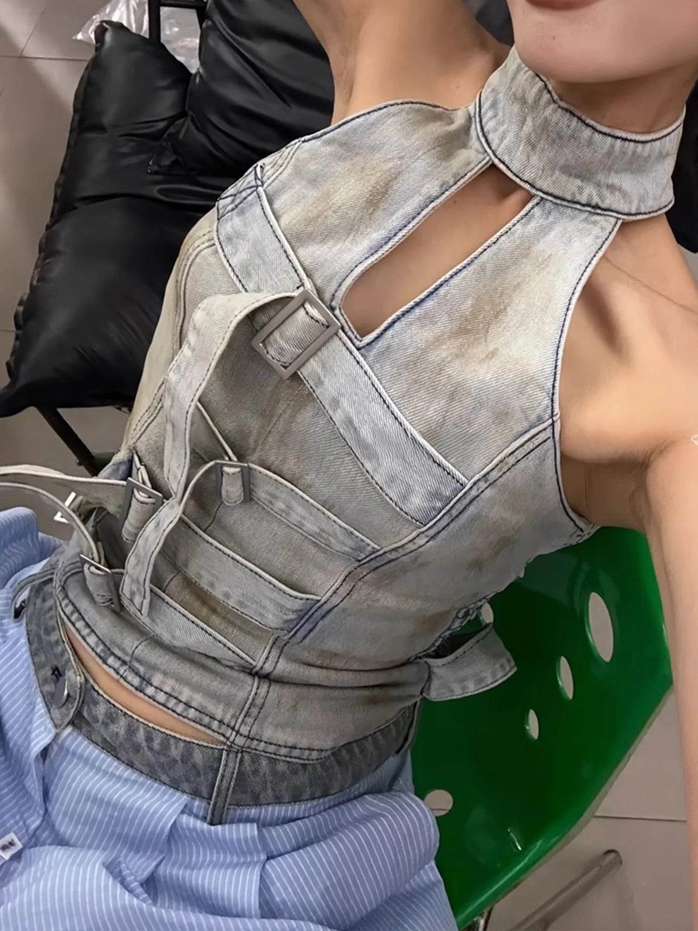 Women Japanese Jeans Y2k Cyber Punk Top
