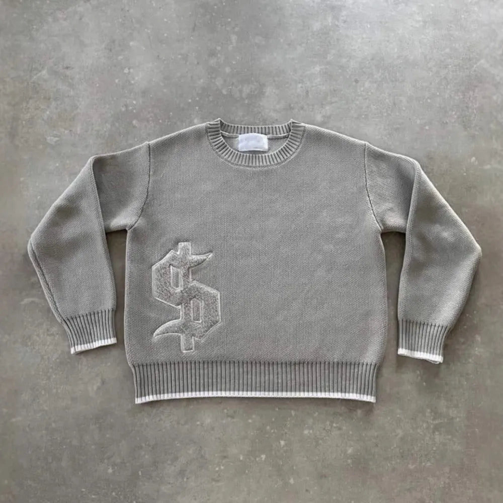 Y2K Gray Knitted Boxy Sweater