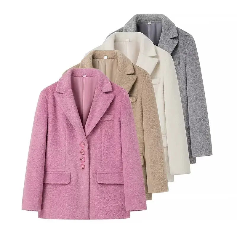 Women Warm Blazer Turn Down Collar