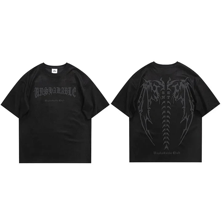 Suede Devil Wings Skeleton Graphic T-Shirt