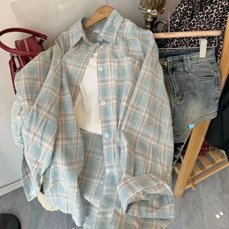 Loose Plaid Lazy Girl Oversized Shirt