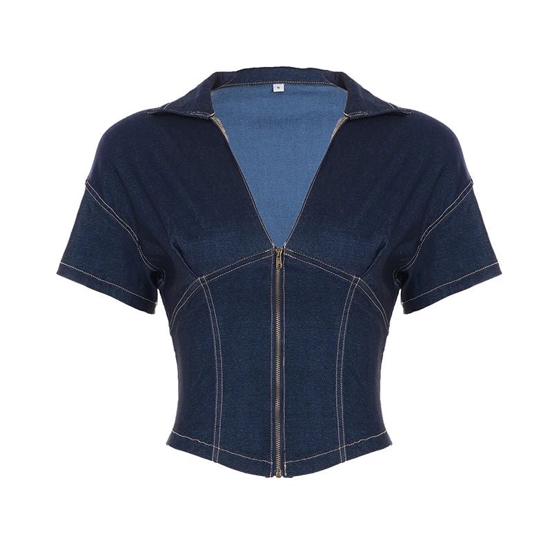 Denim Retro Blue Zip-up Shirt