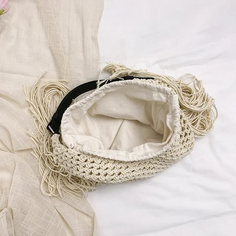 Hollow Out Knitted Tassel Shoulder Bag