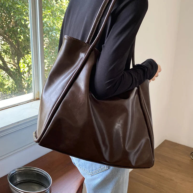 Y2K Leather Simple Style Shoulder Bag