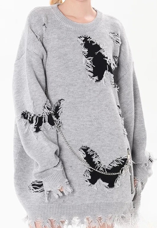 Butterfly Fuzzy Grunge Sweater