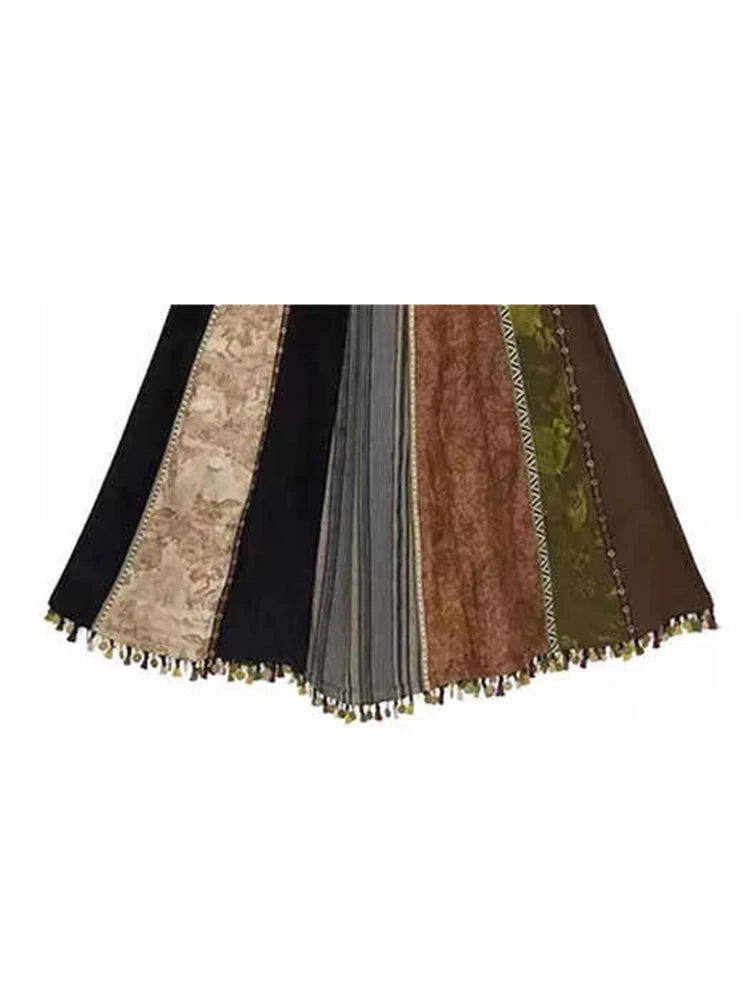 Patchwork Contrast Color French Midi Skirt