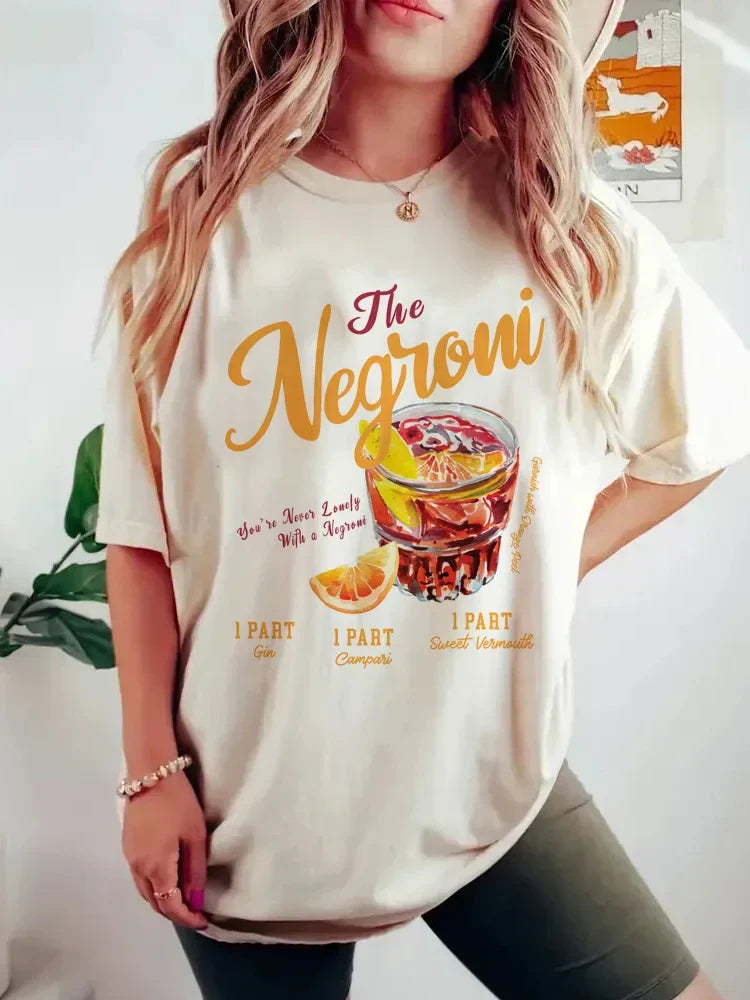 Camiseta Gráfica de Cóctel Negroni Retro Vintage