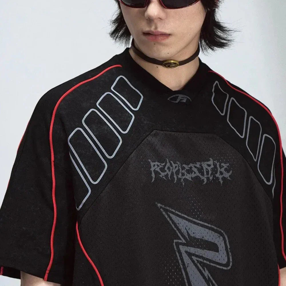 Retro atmungsaktives Mesh-Rennsport-T-Shirt