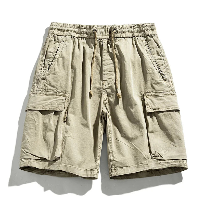 Solid Elastic Waist  Multi Pocket Short