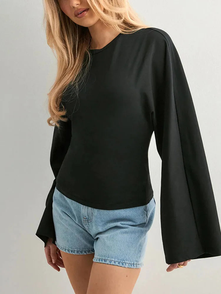 Long Sleeve O-Neck Casual Y2K Crop Top