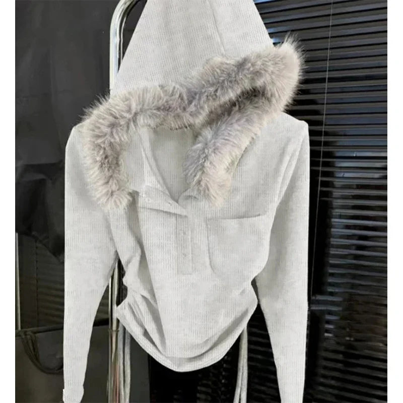 Y2k Faux Fur Patchwork Hoodie
