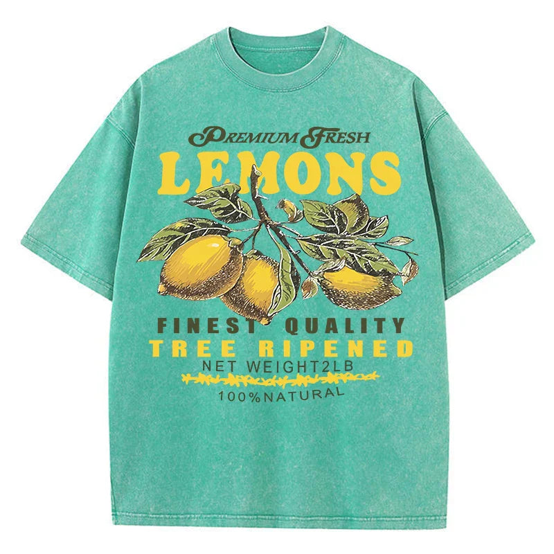 Fresh Lemon Fruit Print Washed T-Shirt