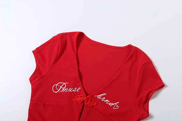 Baddie Core Red Frog Button Top