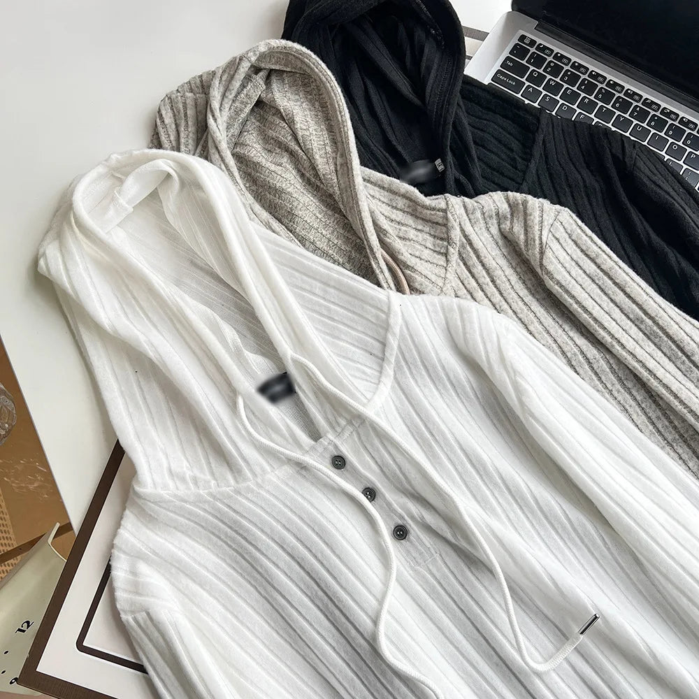 Oversized Solid Color Knitted Hoodie
