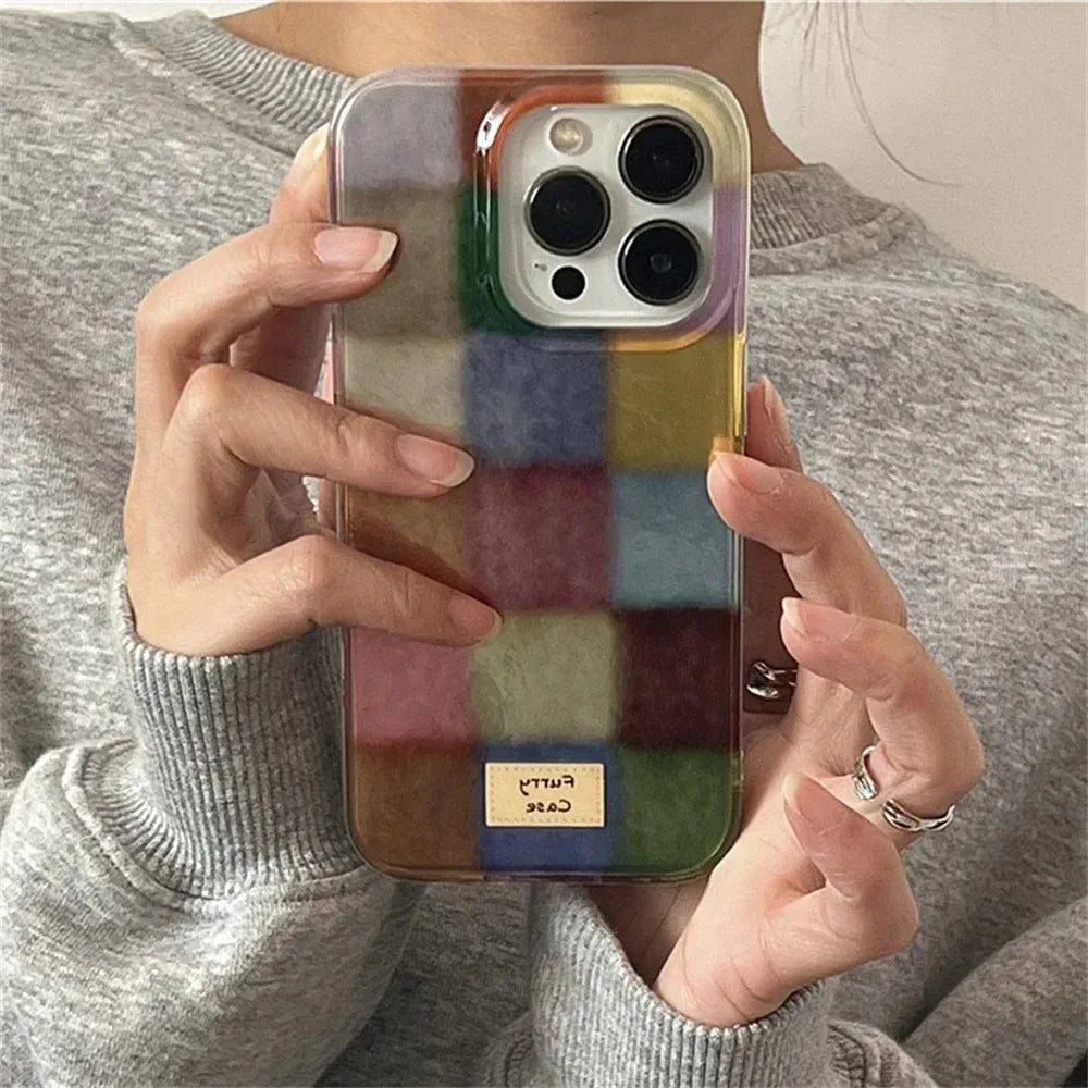 Color Block Checkered Phone Case