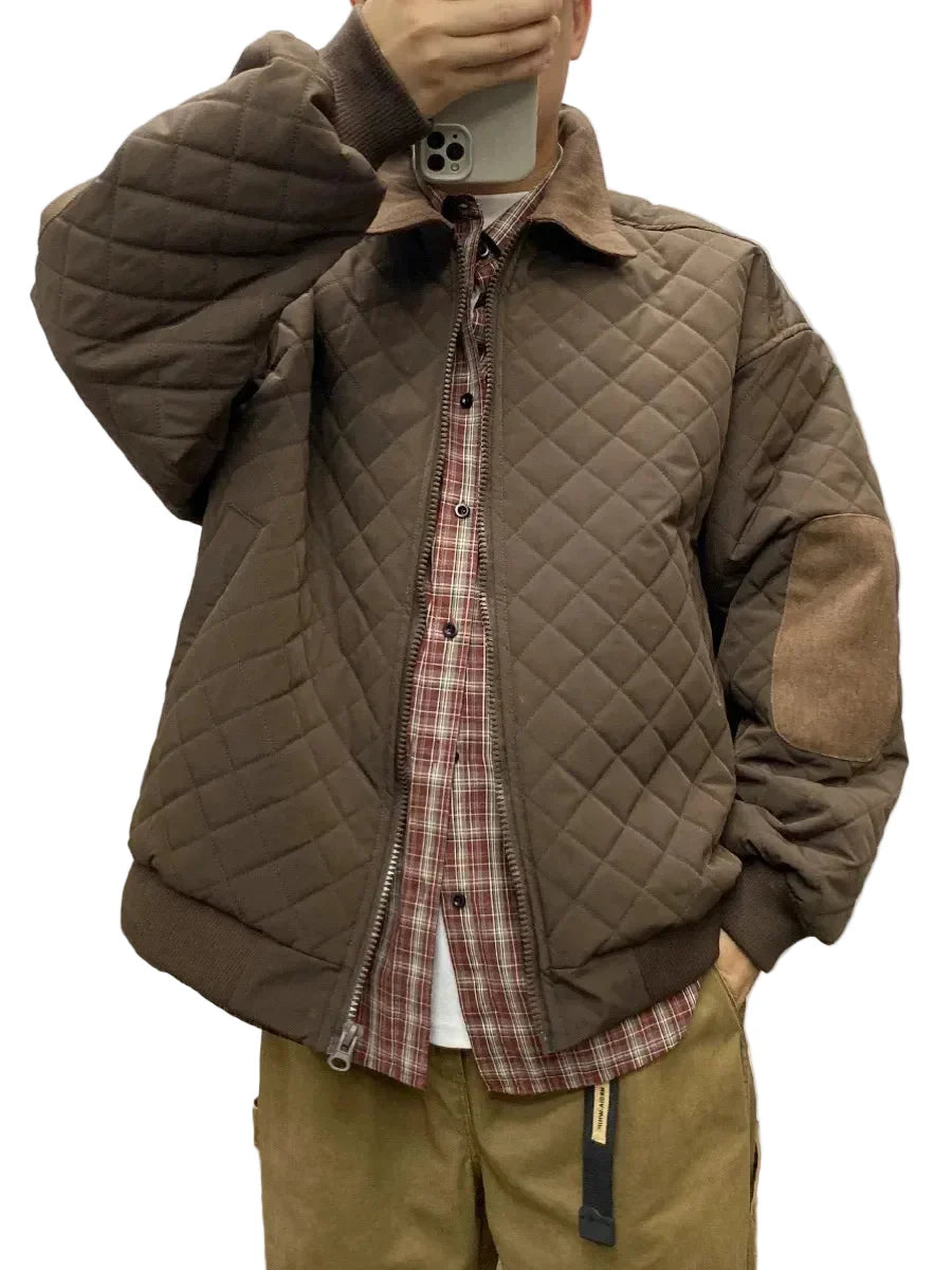 Diamond Pattern Padded Windbreaker Jacket