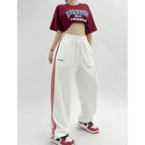 Straight Leg White Elastic Waist Pants