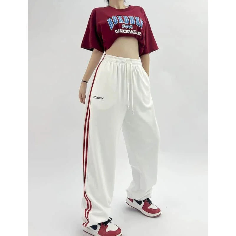 Straight Leg White Elastic Waist Pants