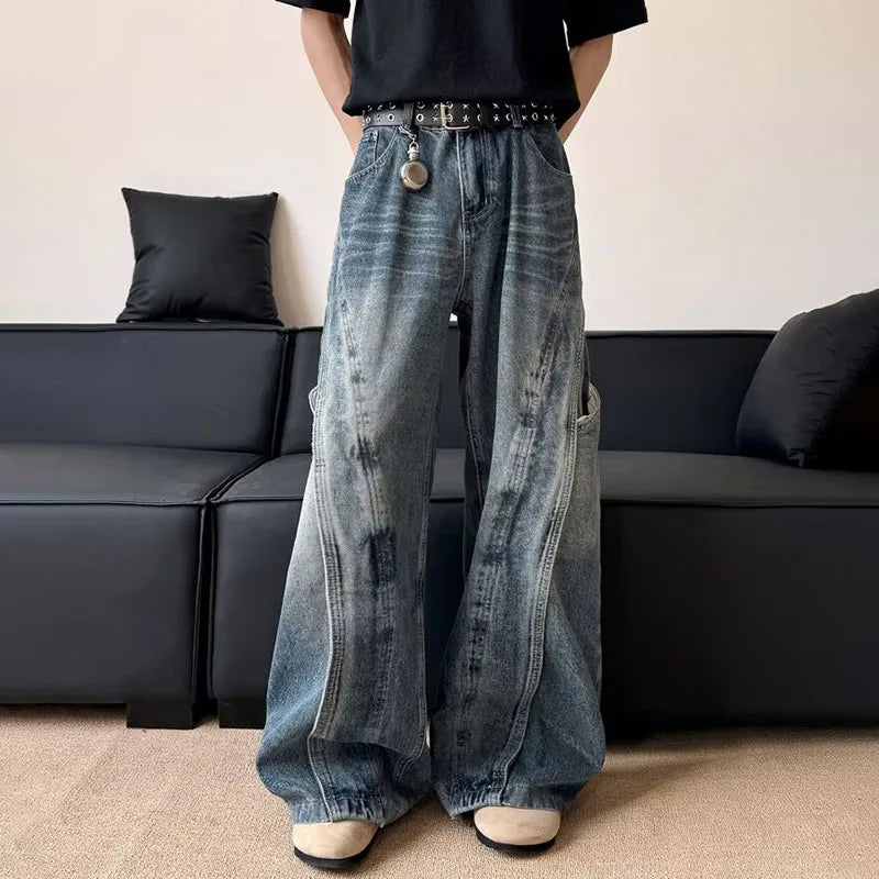 Pleated Curved High Waisted Wide Leg Jeans