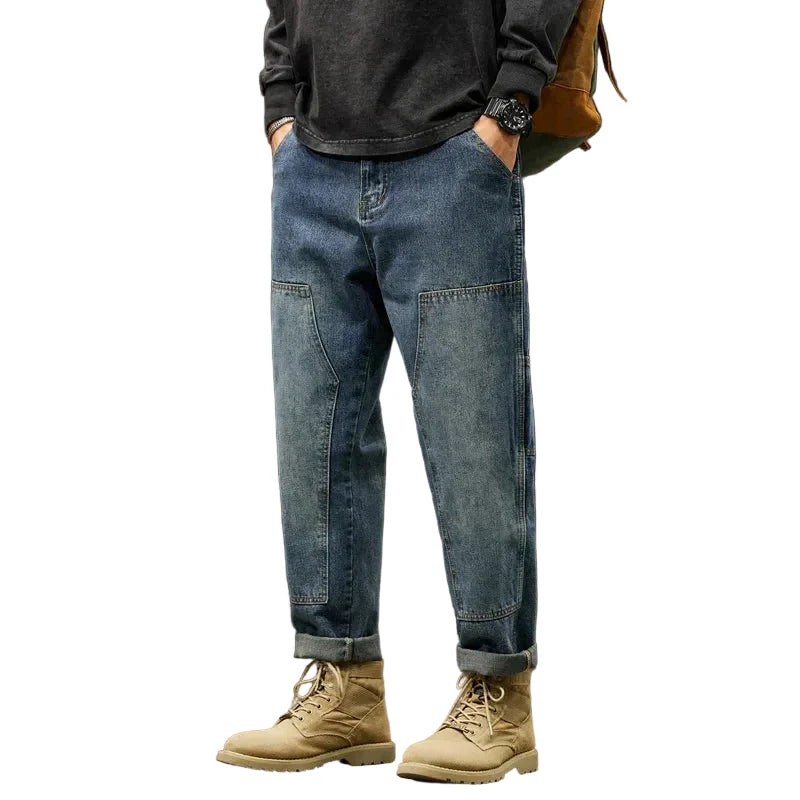 Faded Blue Straight Leg Cargo Jeans