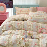 Pink Plaid Bowknot Bedding Set