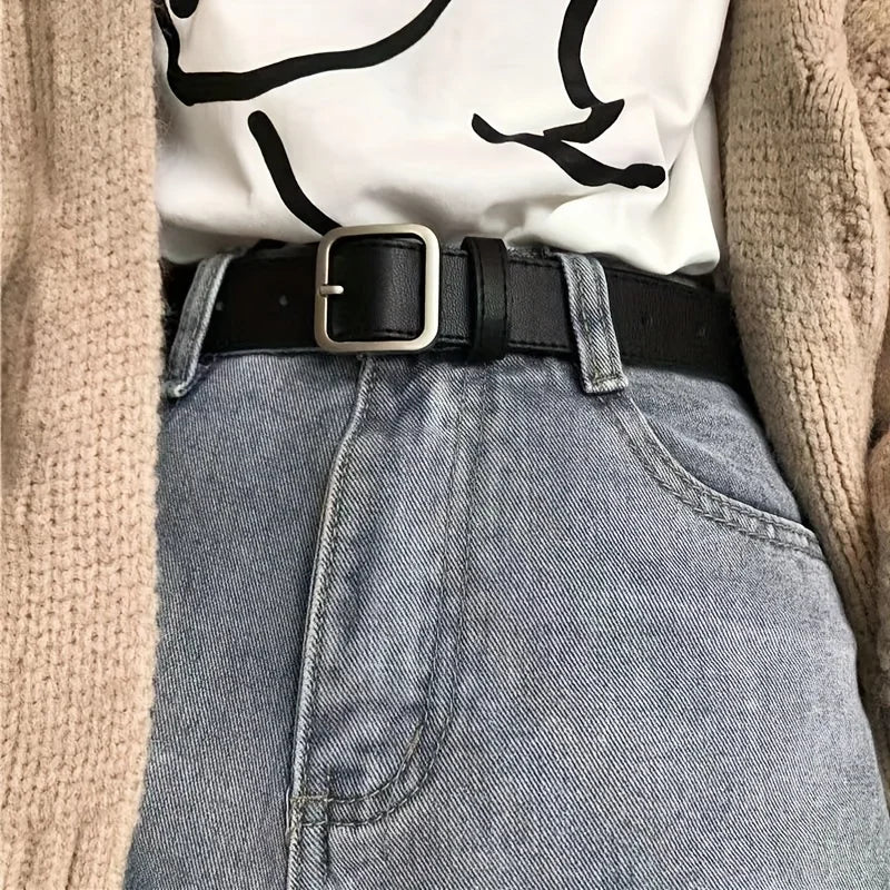 Black Rounded Buckle PU Belt