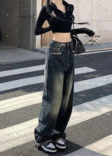 Retro Women's High Waisted Straight Leg Jeans