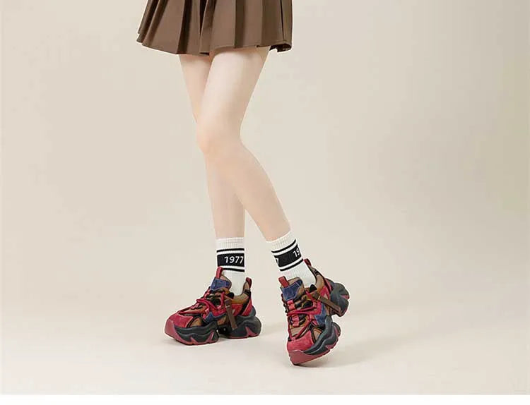 Chunky Leather Plush Color Block Sneakers