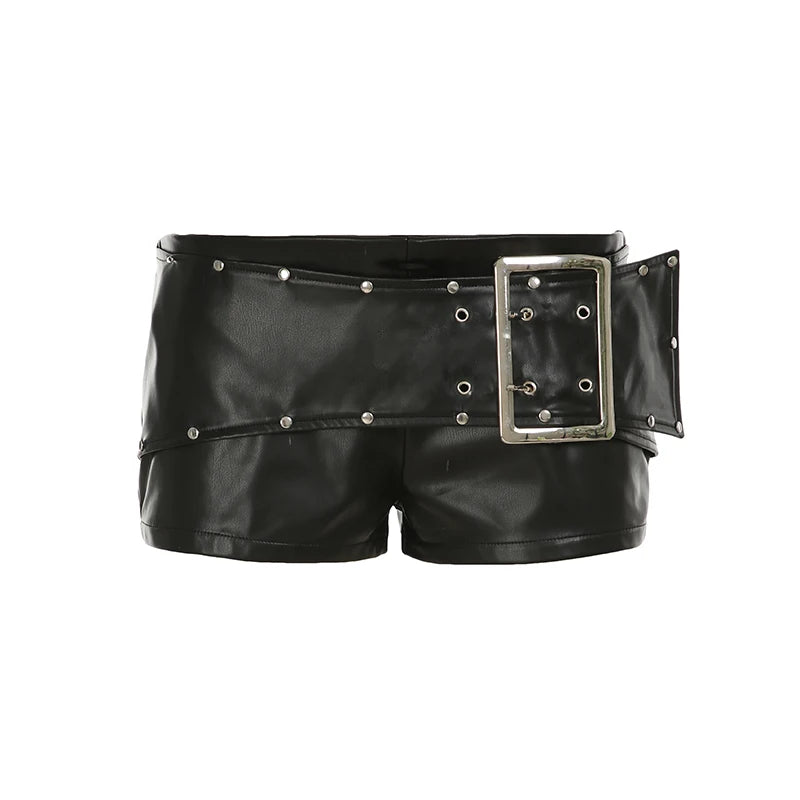 Y2K Faux Leather Studded Belt Shorts