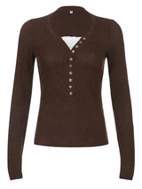 Grunge V-neck Button Long Sleeve Top
