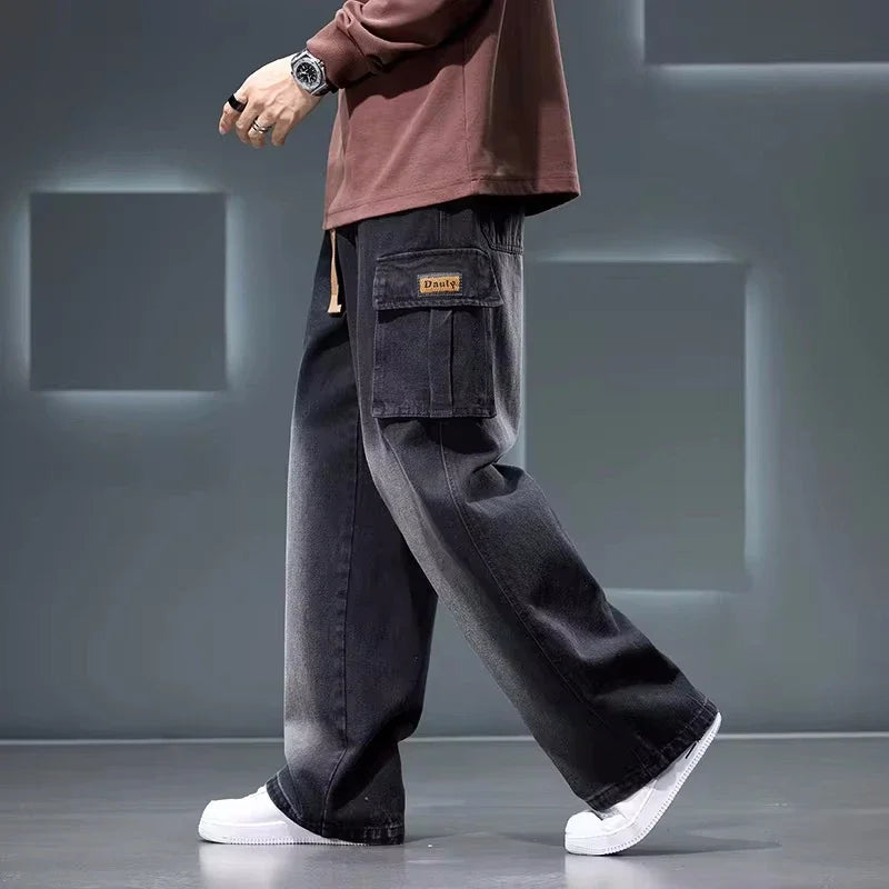 Straight Leg Solid Color Cargo Jeans