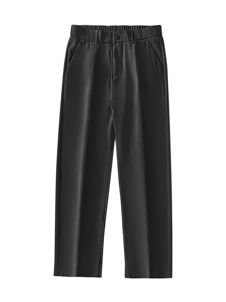 Semi-Wide Banded Waist Straight Loose Pants