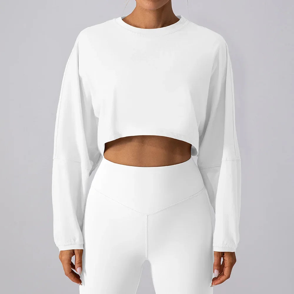 Basic Long Sleeve Sports Crop T-Shirt