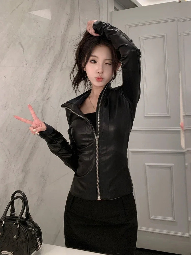 Gothic Y2K Slim Fit Faux Leather Jacket