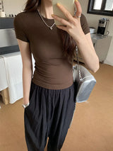 Soft Girl Crewneck Short Sleeve Basic Crop Top