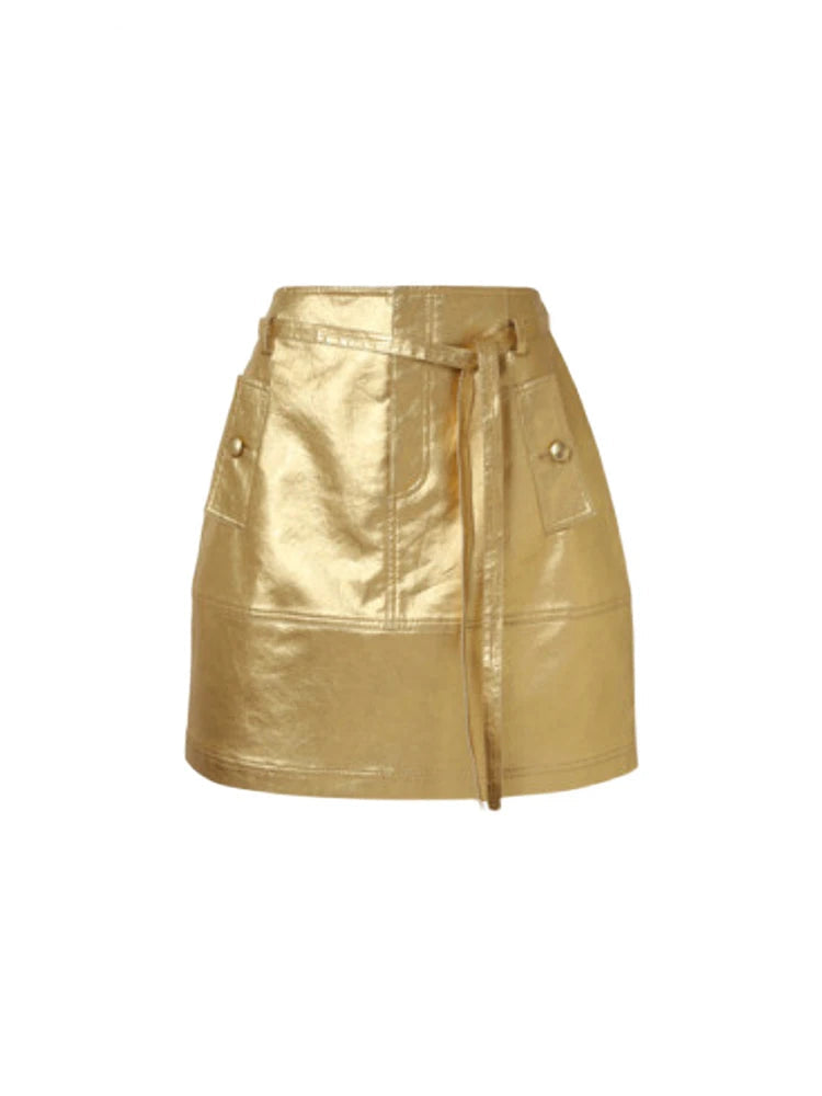 Autumn Gold Shiny Faux Leather Skirt