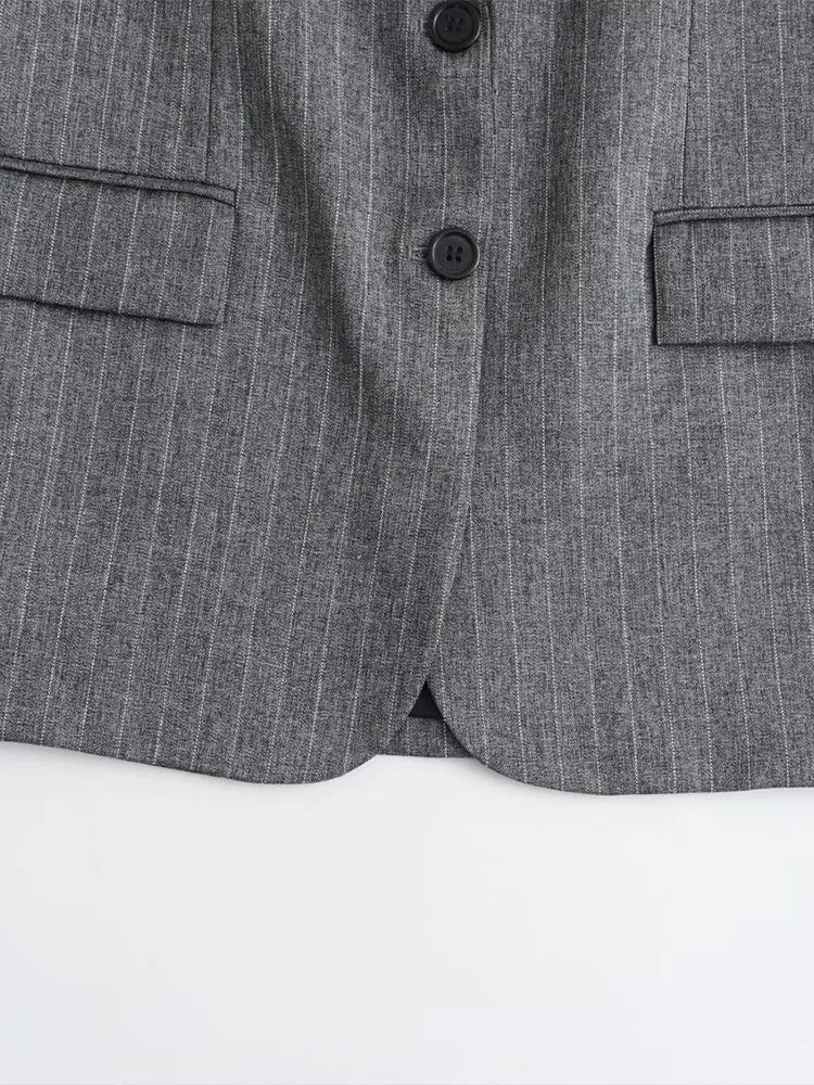 Vintage Striped Single Breasted Blazer