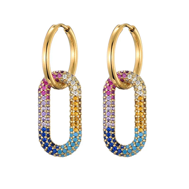 Steel Buckle Oval Earrings