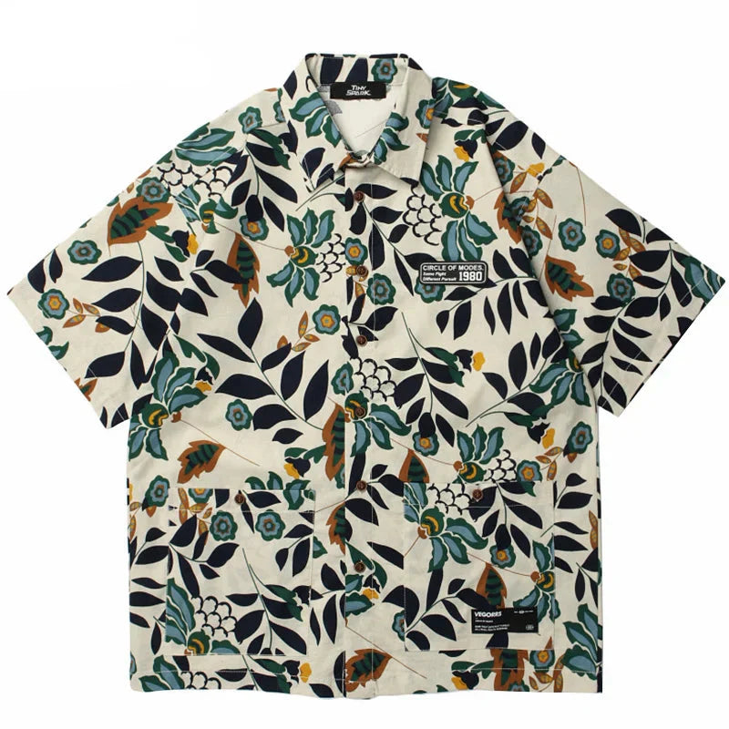 Trendy Hawaiian Plant Print Shirt