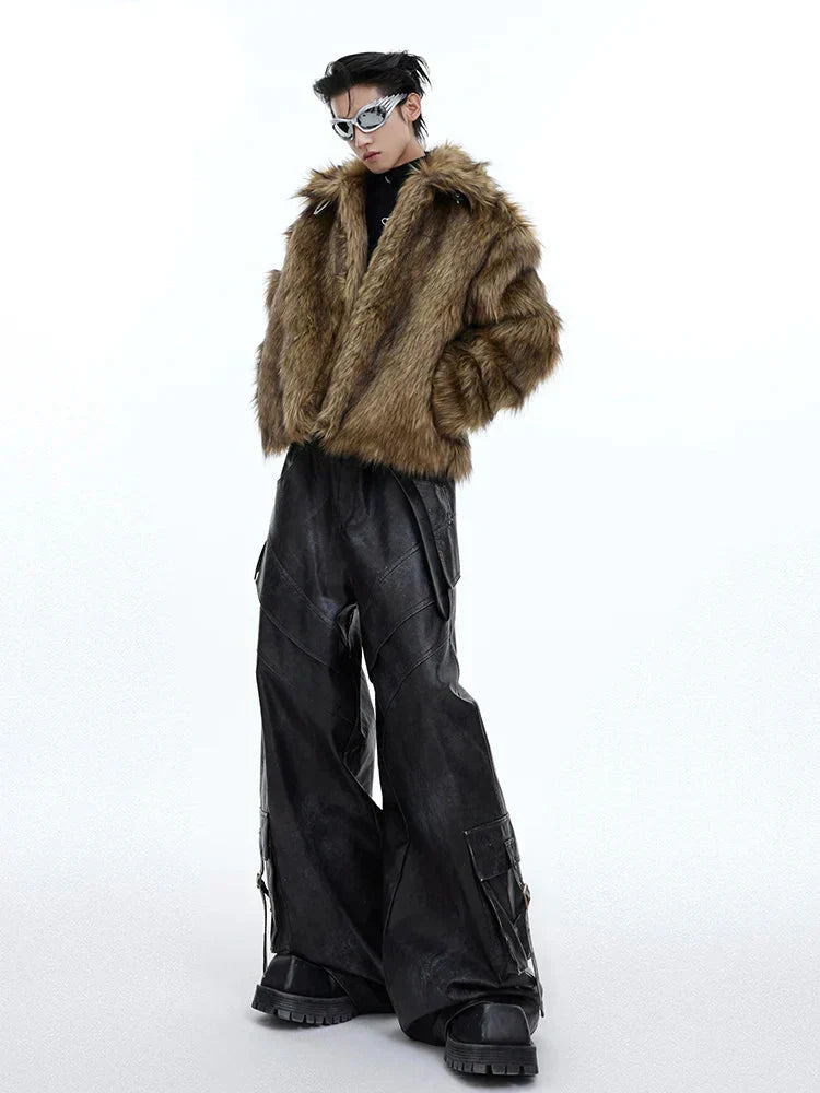 Acubi Black Leather Wide Pants