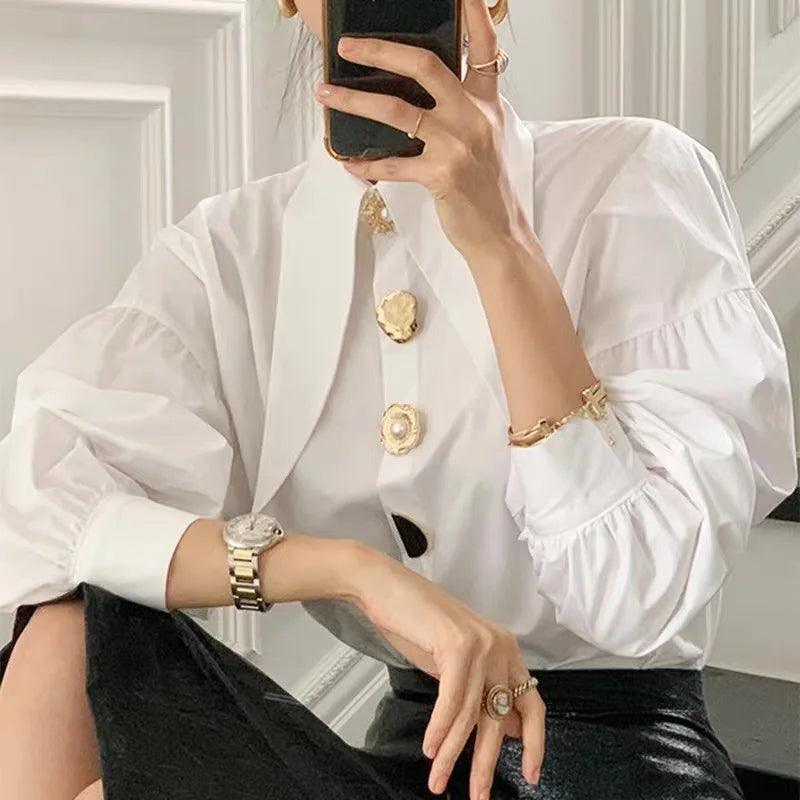 Corporate Girl Gold Buttons Women's Shirt