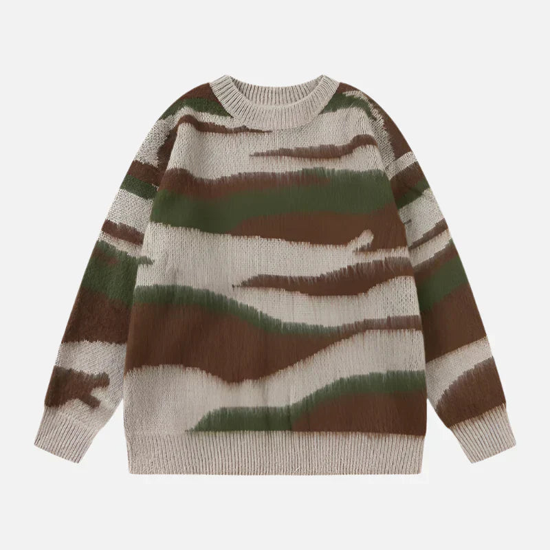 Wellenförmiger Pullover mit Kontraststreifen und Farbverlauf