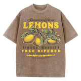 Fresh Lemon Fruit Print Washed T-Shirt
