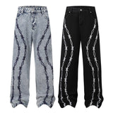 Contrast Color Embroidered Denim Jeans