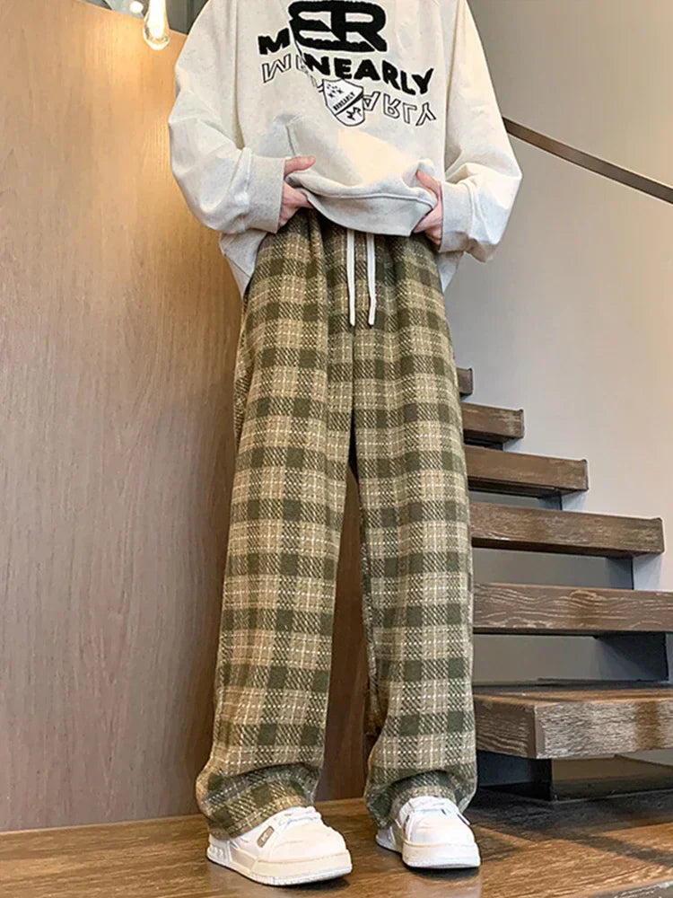 Pantalones anchos de lana a cuadros