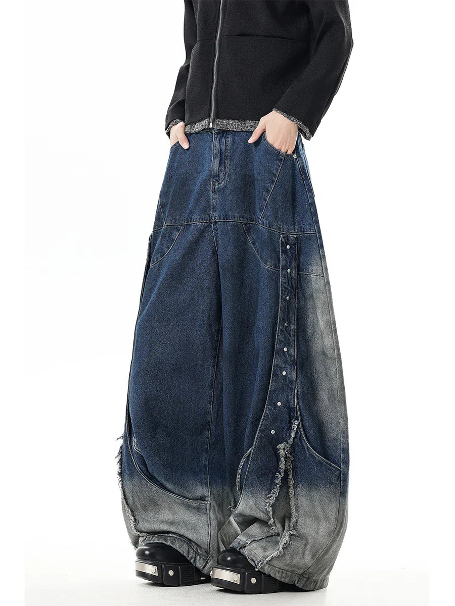 Jeans mit weitem Bein und Farbverlauf im Used-Look