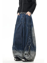Jeans mit weitem Bein und Farbverlauf im Used-Look