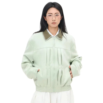 Mint Green Aviator Women's Minimal Varsity Jacket